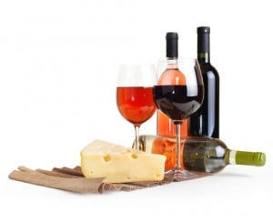 wineglass, bottle of wine and cheese