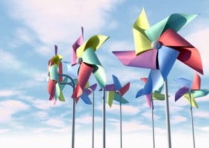 Colorful Pinwheels On Blue Sky Front