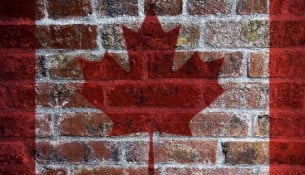 Canadian Flag on Brick Background
