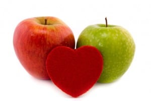 two apples and heart