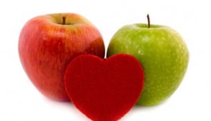 two apples and heart