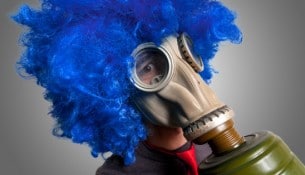 man with blue wig