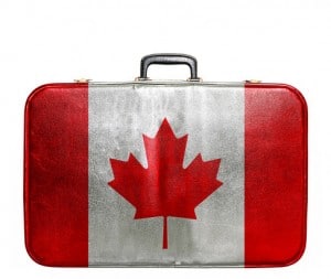 Vintage travel bag with flag of Canada